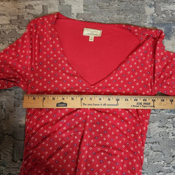 Anthropologie Moulinette Soeurs Stretch Jersey Midi Red Floral Ruched Midi Dress - Picture 16 of 16